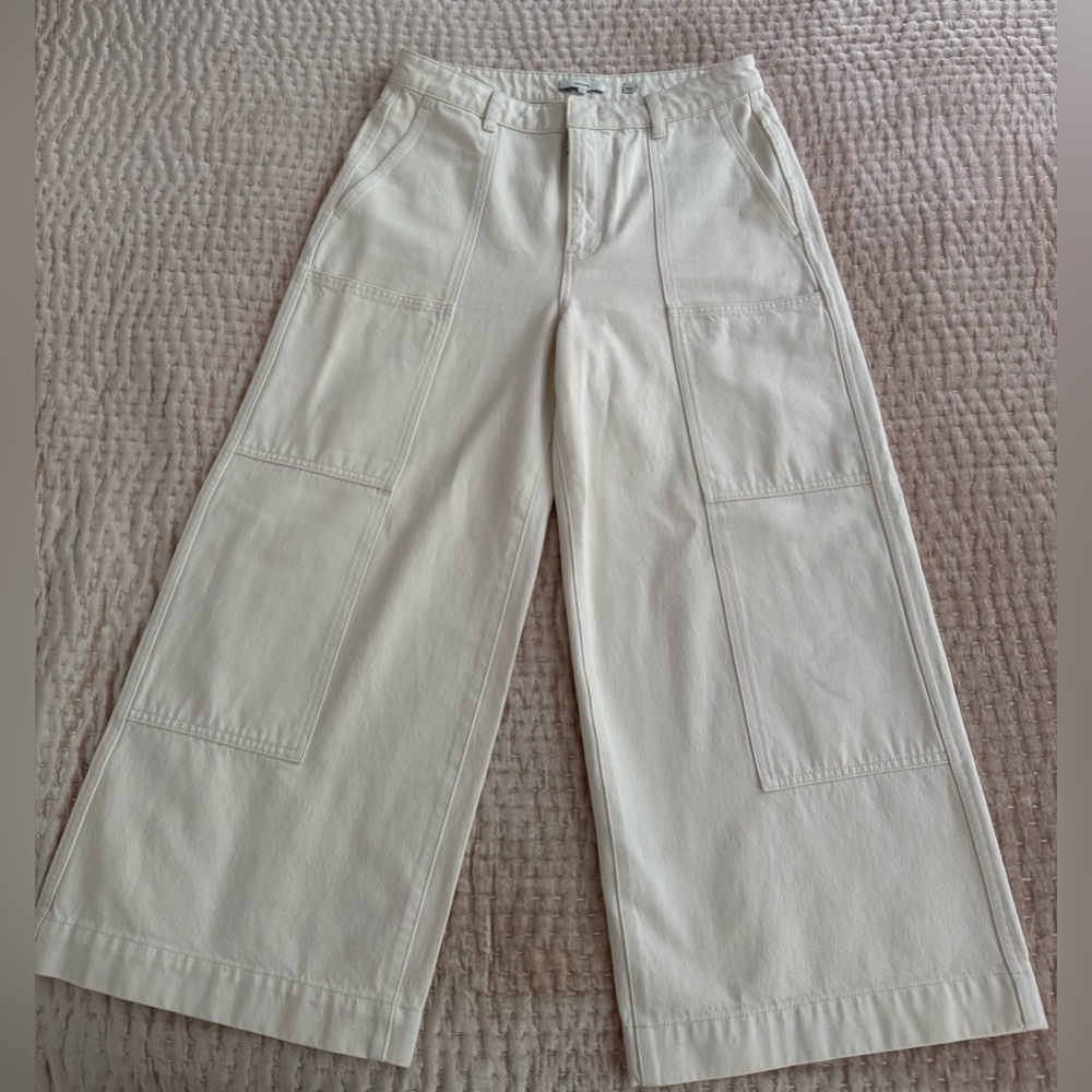 Vince Off-White Utility Crop WI Flaxen  Cotton Denim Trousers NEW